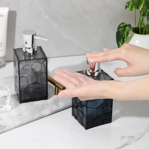Vista 3 de Dispensador de Jabón de Manos, Botellas de Bomba Líquida de Plástico Acrílico Transparente Recargables Dispensador de Loción para Decoración de Baño