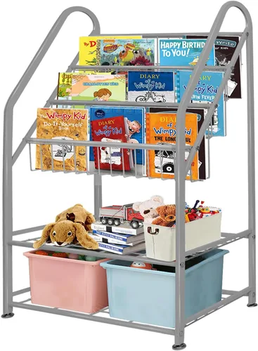 Vista 17 de aboxoo Estantería de metal para niños, grande, independiente, para habitación de los niños, organizador de juguetes de 32 pulgadas, estantería