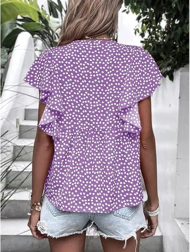 Vista 3 de Blusa plisada con cuello en V y estampado floral de margaritas de gasa para mujer
