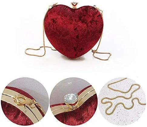Vista 3 de Goclothod Bolso de mano con forma de corazón para mujer bolso de hombro de terciopelo