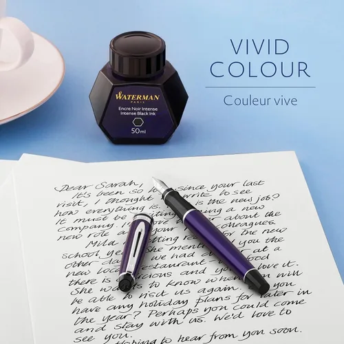 Vista 3 de Waterman Tinta para Pluma Estilográfica, Negro Intenso, Botella de 50ml, Para Plumas Estilográficas Recargables