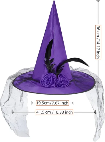 Vista 20 de American Trends Sombrero de bruja de Halloween para mujer, accesorio de disfraz de Halloween de encaje para fiesta
