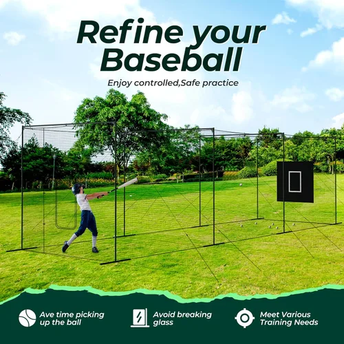 Vista 2 de Red de jaula de bateo de béisbol y sóftbol de 40 pies con marco, jaula profesional de entrenamiento de 40 pies para patio trasero, incluye agujero
