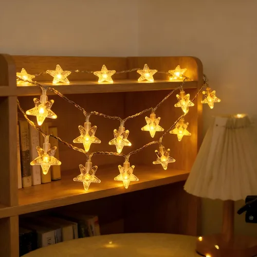 Vista 5 de Cadena de luces con estrellas, 30 LED de cristal, funciona con pilas, 10 pies, decoración para dormitorio