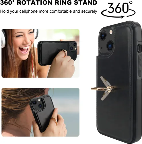 Vista 4 de ONETOP Funda tipo cartera para iPhone 13 con soporte para tarjetas, anillo de rotación de 360°, bloqueo RFID, doble cierre magnético, a prueba