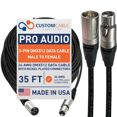 Vista 16 de Cable de datos XLR de 24 AWG (calibre) DMX512 de 1 pie de 3 pines macho a hembra para iluminación de escenario, luces LED de subida, luces de DJ