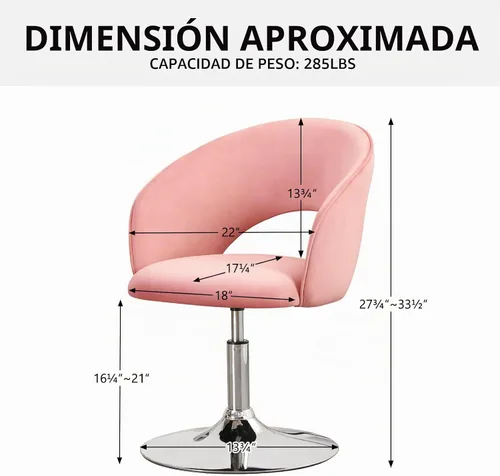 Vista 7 de Furnimart Silla de Tocador de Terciopelo Rosa Taburete de Tocador con Respaldo, Silla de Acento Giratoria de Altura Ajustable con Respaldo, Silla