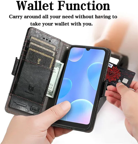Vista 3 de Funda compatible con Nothing Phone 1, compatible con Nothing Phone One (A063), ranura para tarjetas de piel sintética, cierre magnético, soporte