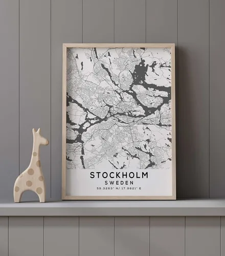 Vista 9 de Mapa de Estocolmo, Suecia, Light 2 (18x24)