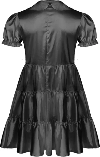 Vista 2 de iiniim Ropa de dormir de satén para hombre, minivestido para cosplay, traje de uniforme de cosplay con delantal francés, traje femenino