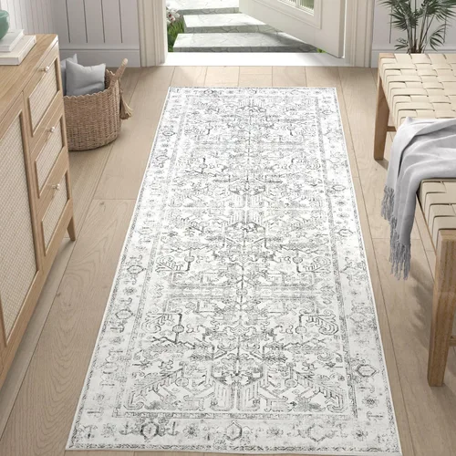 Vista 241 de jinchan Lima - Alfombra simétrica floral geométrica lavable, alfombra de entrada de medio círculo de 2 x 3, alfombra de media luna, suave y Azul