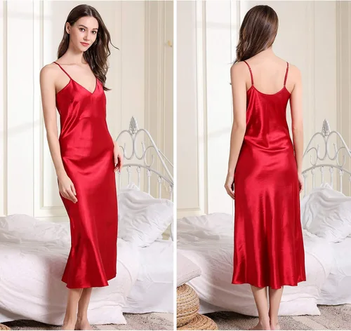 Vista 4 de Aivtalk Conjunto de 2 piezas de camisones y bata de satén para mujer, vestido sexy de seda