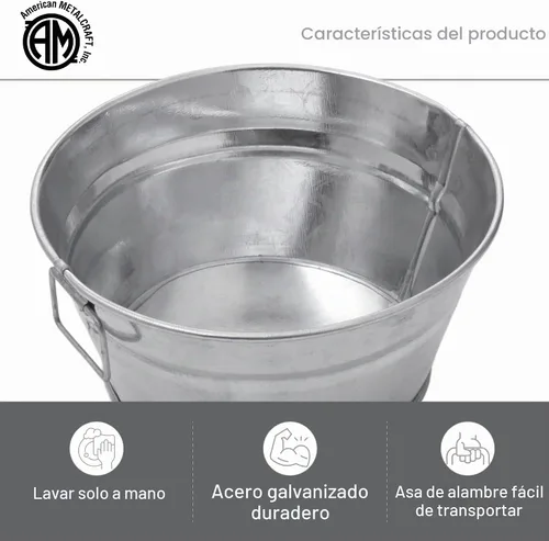 Vista 3 de American Metalcraft MTUB63 Tina galvanizada natural con mango lateral - 27 oz, 6 pulgadas