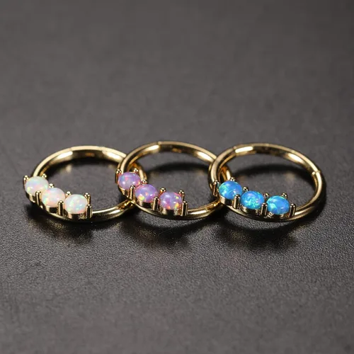 Vista 5 de GAGABODY Septum Jewelry - Aretes de acero quirúrgico 316L con bisagras, de ópalo y circonita cúbica pavimentada