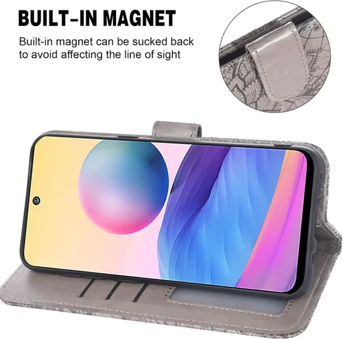 Vista 3 de Asuwish Funda de teléfono para Xiaomi Redmi Note 10 5G con protector de pantalla de vidrio templado y cubierta de billetera de encaje, soporte