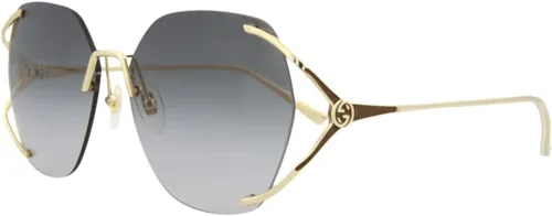 Vista 2 de Gucci Gafas de sol cuadradas/rectangulares, color dorado, gris, de lujo, hechas en Japón, marco de metal, diseño de moda para el lujo diario, Oro