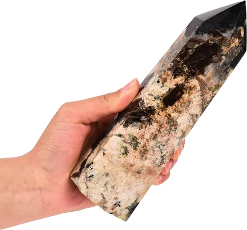Vista 12 de AMOYSTONE Obelisco de Piedra de Sangre Africana Varita de Cristal Curativo Grande Torre Columna Facetada de 6 Lados Reiki Chakra Meditación Terapia