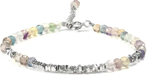 Vista 8 de Pulsera de cuentas de cristal natural de plata 925 hecha a mano. Joyería energética de piedras preciosas facetadas para mujeres, regalo