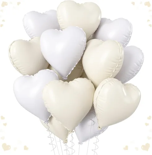Vista 13 de Globos de corazón azul, dorado y blanco, 18 pulgadas, globos de papel de aluminio azul bebé y crema, 12 piezas, globos de helio en forma de corazón