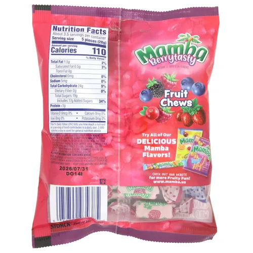 Vista 2 de Mamba Berry - Deliciosos masticables de frutas, piezas envueltas individualmente, golosinas de relleno de caramelos, 3.52 onzas (paquete de 3)
