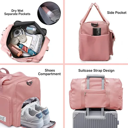 Vista 4 de Bolsa deportiva de gimnasio con compartimento para zapatos, bolsa de viaje con bolsillo separado seco húmedo para hombres y mujeres, bolsa de noche