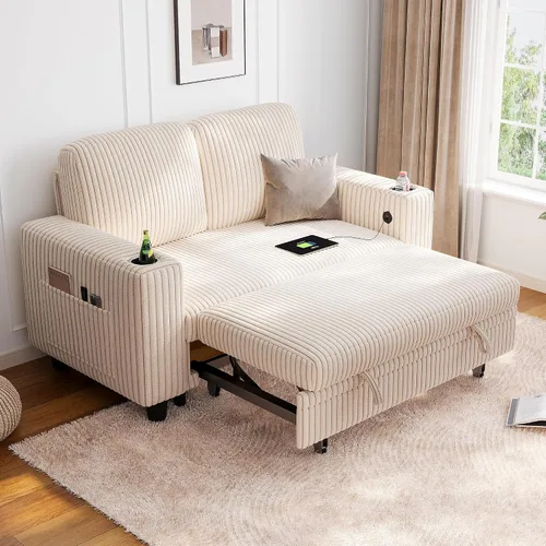 Vista 38 de LINSY HOME Sofá Loveseat con Almacenamiento - Cómodo Sofá de Pana Suave de 2 Plazas con Carga USB y Portavasos, Loveseat de Asiento Profundo