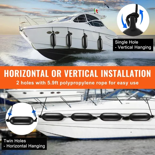 Vista 5 de VEVOR Boat Fenders, 5.5" x 20" Boat Bumpers for Docking, Inflatable Ribbed Fender with Center Holes, Marine Boat Dock Fender Bumper with Air Pump