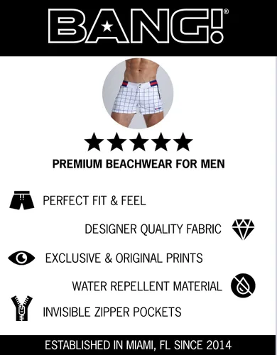 Vista 92 de Bang Men's Swimwear - Beach Shorts - Stretchy Quick-Dry All-Use Premium Swimsuit Trunk Square Cut