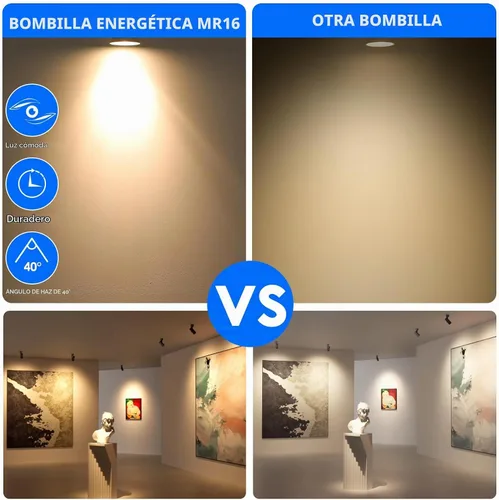 Vista 4 de Energetic - Bombilla LED MR16 regulable de 5 W y 12 V, equivalente a halógeno de 50 W, CRI 90+, base de dos pines GU5.3, ángulo de haz de 40 grados