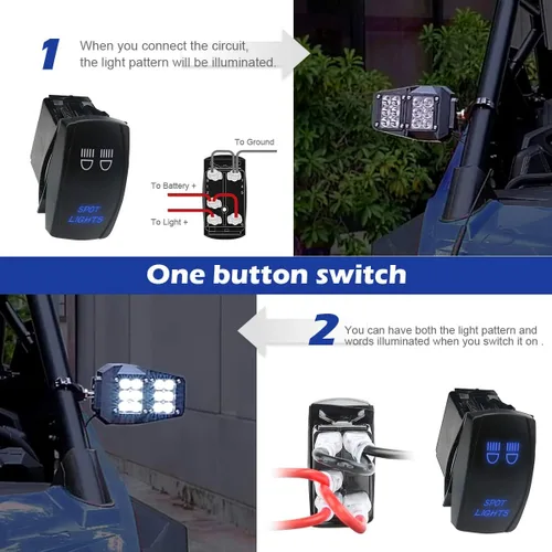 Vista 7 de WeiSen Espejos UTV con luces con cableado e interruptor de reinicio automático, espejos SXS para jaula enrollable de 1.75 a 2 pulgadas, espejo