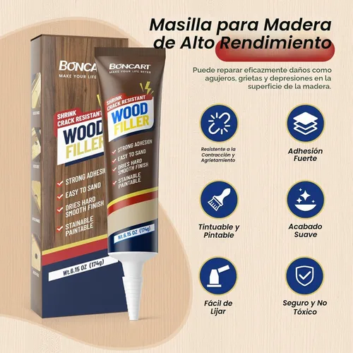 Vista 2 de Boncart - Relleno de madera, 6.15 oz de masilla de madera pintable Natural