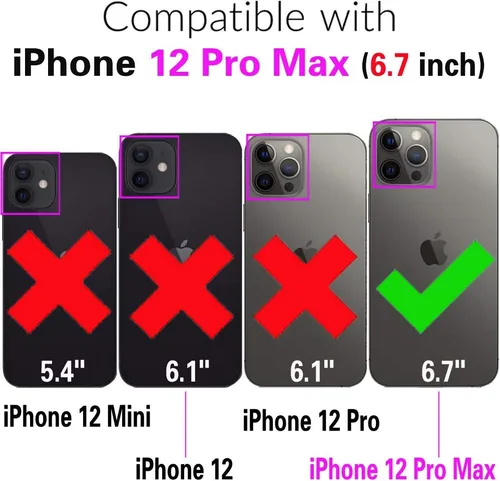 Vista 2 de Asuwish Funda de teléfono para iPhone 12 Pro Max 6.7 con protector de pantalla de vidrio templado y correa de muñeca con cremallera para tarjetero