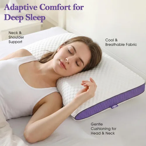 Vista 3 de BPC Almohada de espuma viscoelástica triturada tamaño Queen, almohada de cama refrescante para dormir, soporte firme y suave ajustable para personas