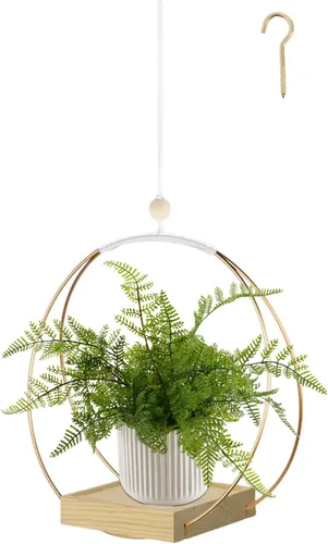 Vista 15 de Maceta colgante para plantas de interior, colgador de plantas negro para interiores con base de madera resistente, colgador de plantas de macramé
