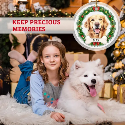 Vista 5 de Impreso en EE. UU. Adornos de Navidad personalizados con foto de perro, adorno de árbol de Navidad con nombre y foto de cachorro personalizados