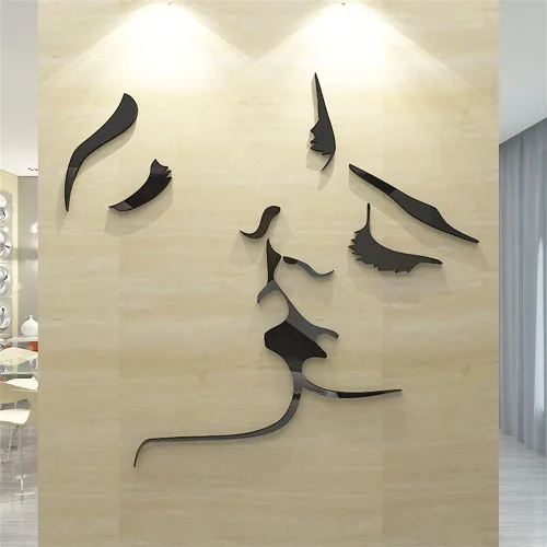 Vista 3 de Calcomanías de pared de acrílico 3D para pareja, románticas calcomanías de pared para dormitorio, sala de estar, decoración artística moderna