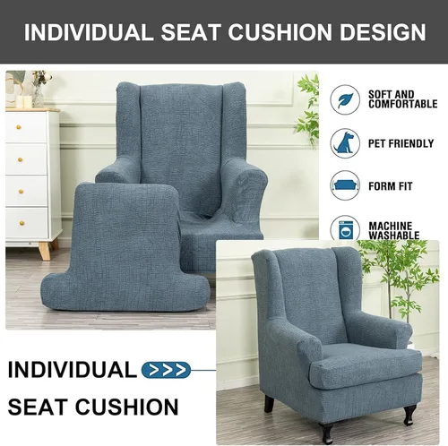 Vista 97 de Eco-Ancheng Funda para silla Wingback, 2 piezas, respaldo de ala, fundas de elastano para sillón con respaldo de ala, fundas para sillón con parte