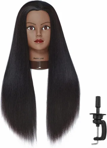 Vista 20 de Hairingrid Cabeza de maniquí de 26 a 28 pulgadas, para entrenamiento de peinado, cosmetología, cabeza de muñeca, pelo de fibra sintética y soporte