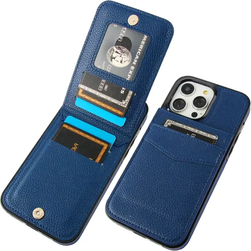Vista 11 de KIHUWEY Compatible con iPhone 14 Pro Max Funda Cartera Plegable con Soporte para Tarjeta de Crédito, Cierre Magnético de Cuero Premium, Función