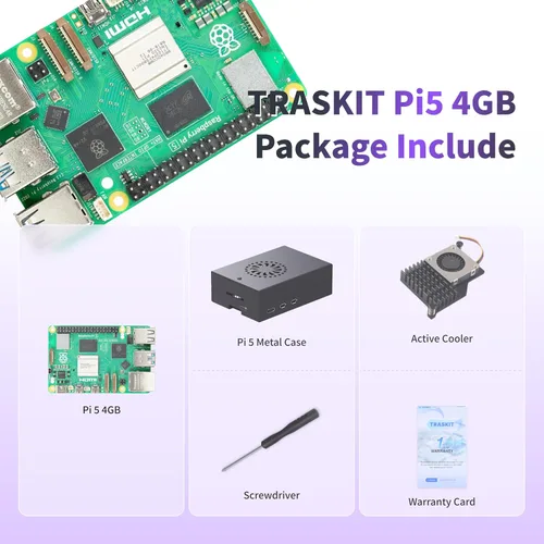 Vista 2 de TRASKIT Basic kit for Raspberry Pi 5 4GB RAM,PI5 Case, Active Cooler and Pi 5 4GB Single Board Included