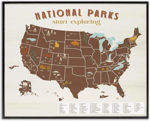 Vista 25 de Estados Unidos de América Mapa de Animales Kid's' Arte Giclée enmarcado Blanco costero (Texturado)