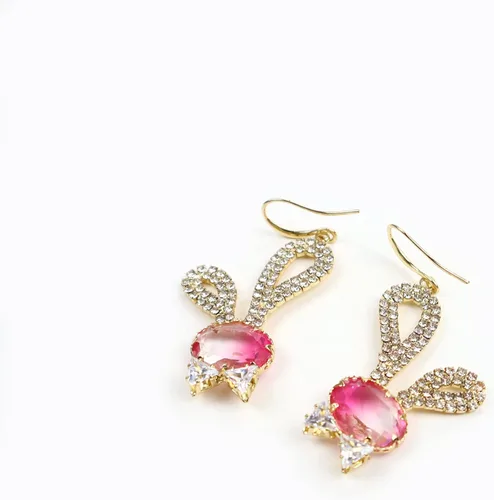 Vista 4 de JA.S.JR Pendientes de diamantes de imitación de conejo diseñados para mujer