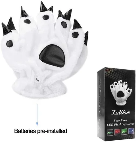 Vista 3 de Luwint Guantes LED intermitentes de pata de oso con luces novedosas para disfraz de hombre lobo, gato, monstruo