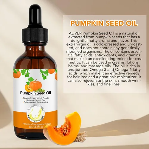 Vista 8 de Aceite de semilla de calabaza para el crecimiento del cabello, puro y natural, prensado en frío, hidratante y reparador de cabello seco y dañado