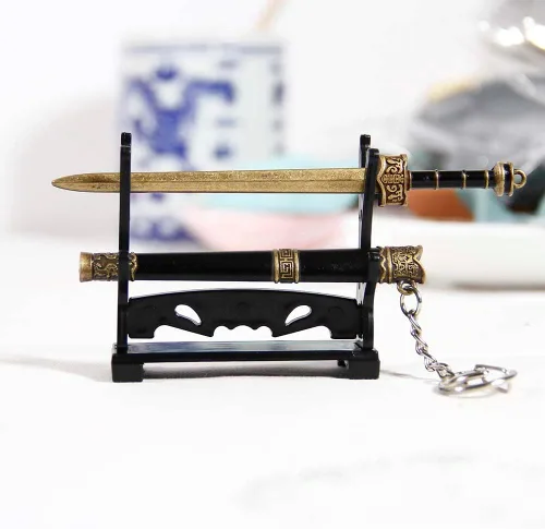 Vista 3 de Mini Katana Mini Espada Con Soporte De Plástico Espada Samurái De Metal Modelo De Arma De Juguete Katana Espadas De Anime Llavero
