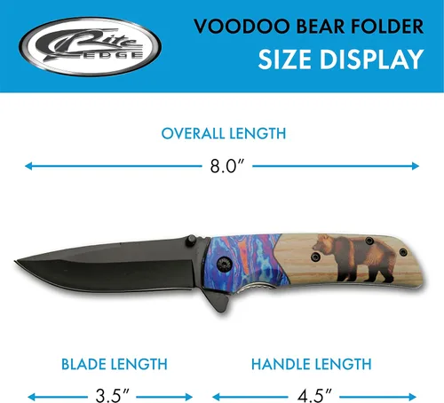 Vista 3 de SZCO Supplies Bear Printed Everyday Carry - Cuchillo plegable para exteriores, 8 pulgadas de longitud