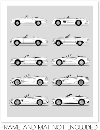 Vista 2 de Idea Network Póster hecho a mano compatible con Mercedes SL Roadster Print Wall Art Decor para 190SL 280SL 300SL SL500 SL550 SL63 SL55 560SL