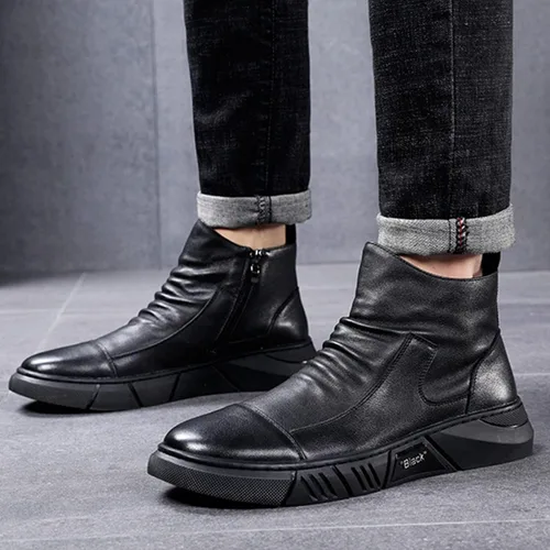 Vista 7 de Keilinia Botas de cuero casuales de alta calidad italianas negras para hombre, botines antideslizantes que absorben los golpes para otoño 2022