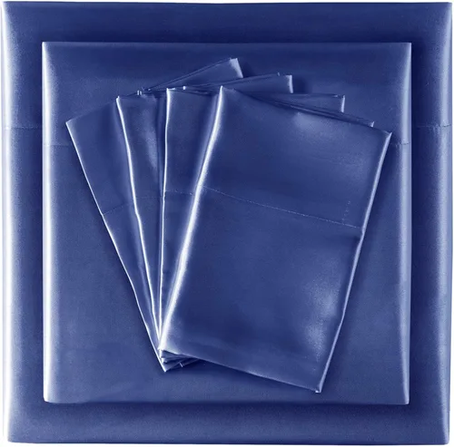 Vista 39 de Madison Park Essentials - Juego de sábanas de satén de lujo y sedoso con brillo natural, bolsillo elástico de 14 pulgadas para colchones de hasta 16