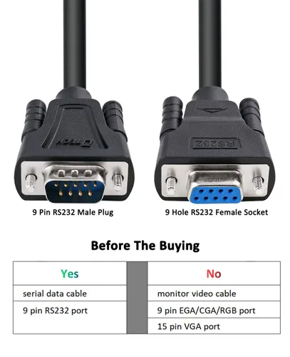 Vista 3 de DTech DB9 RS232 - Cable serie macho a hembra, cable de módem nulo, cruce de 7 cables para comunicación de datos (1.5 pies, negro)